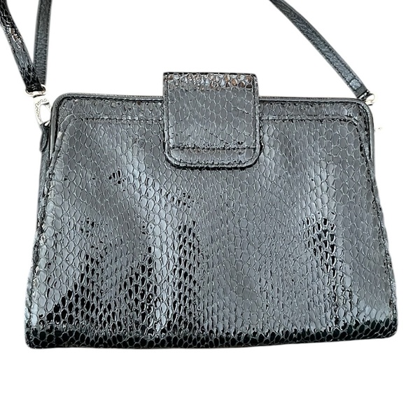 Brighton Octavia Black Faux Snakeskin Crossbody Purse - Picture 2 of 8